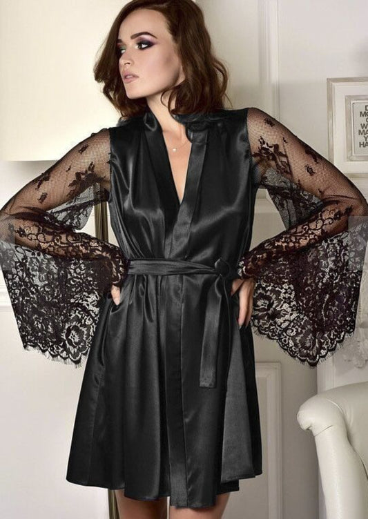 Ice Silk Mesh Long Sleeve Lace Robe