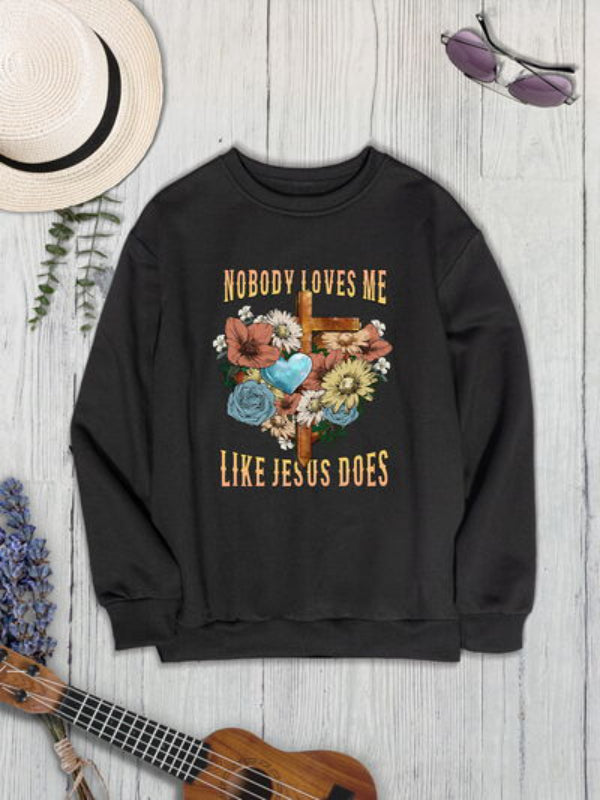 LIKE JESUS DOES Phrase Printed Sweatshirt