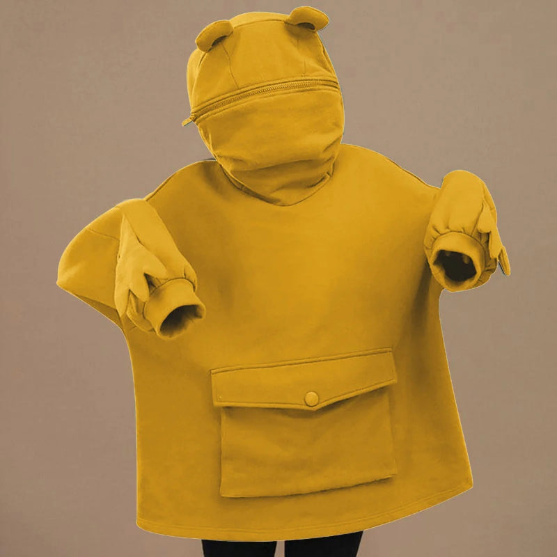 Letter Box Pocket Knit Frog Hoodie