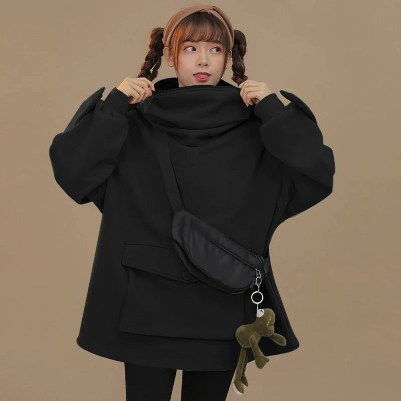 Letter Box Pocket Knit Frog Hoodie