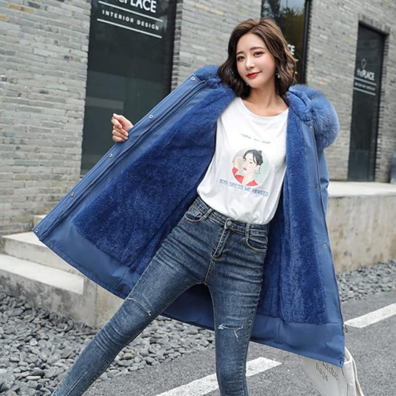 Long Sleeve Big Fur Collar Jacket Parkas