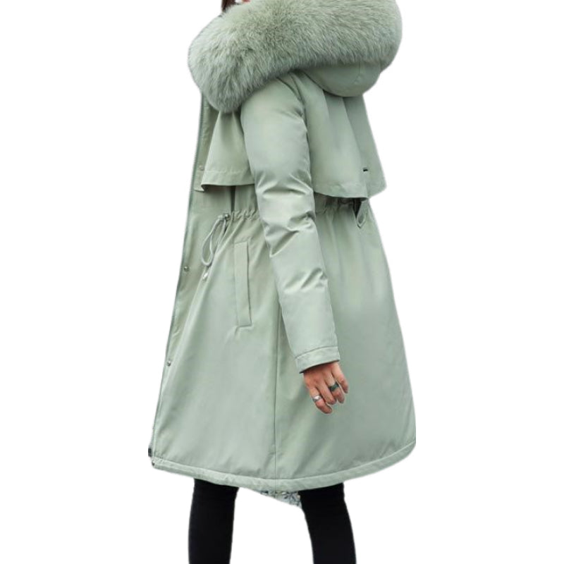 Long Sleeve Big Fur Collar Jacket Parkas