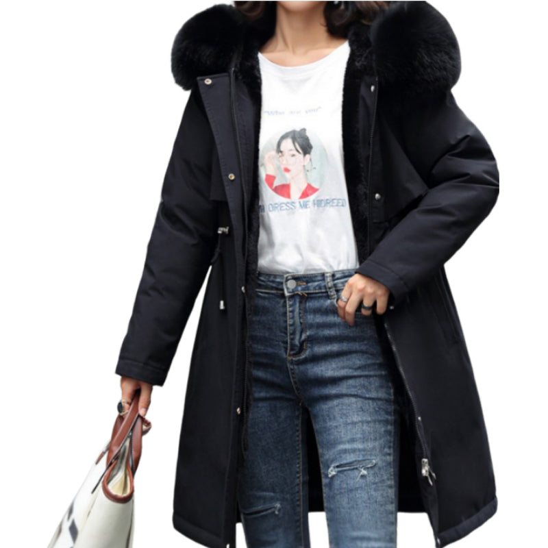 Long Sleeve Big Fur Collar Jacket Parkas