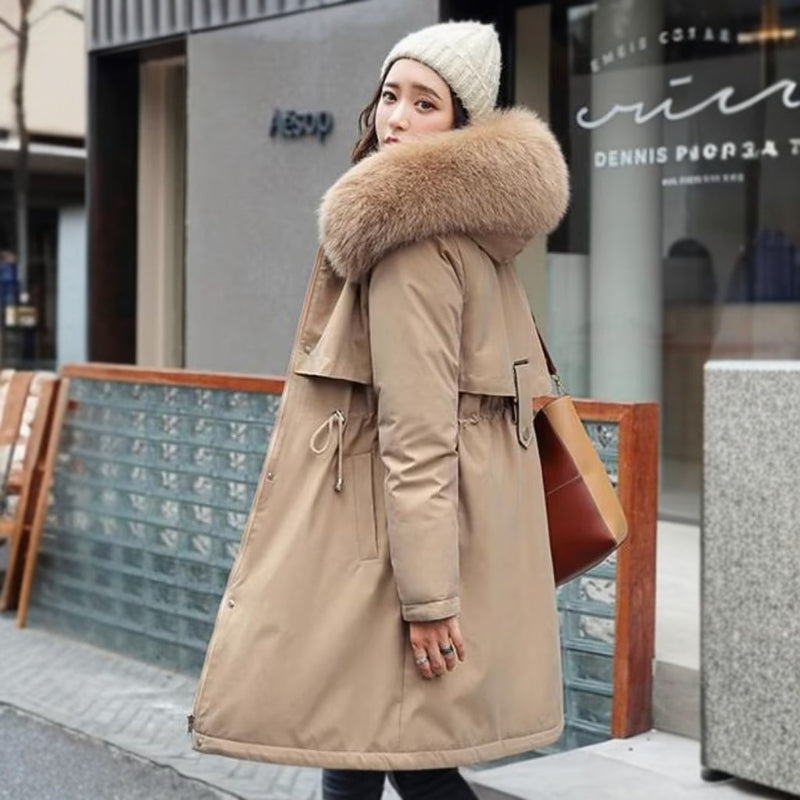 Long Sleeve Big Fur Collar Jacket Parkas