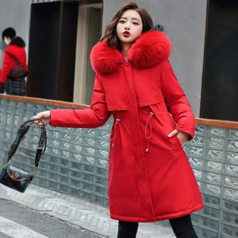 Long Sleeve Big Fur Collar Jacket Parkas