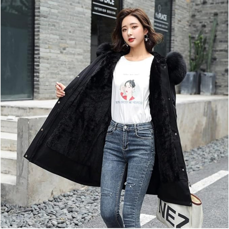 Long Sleeve Big Fur Collar Jacket Parkas