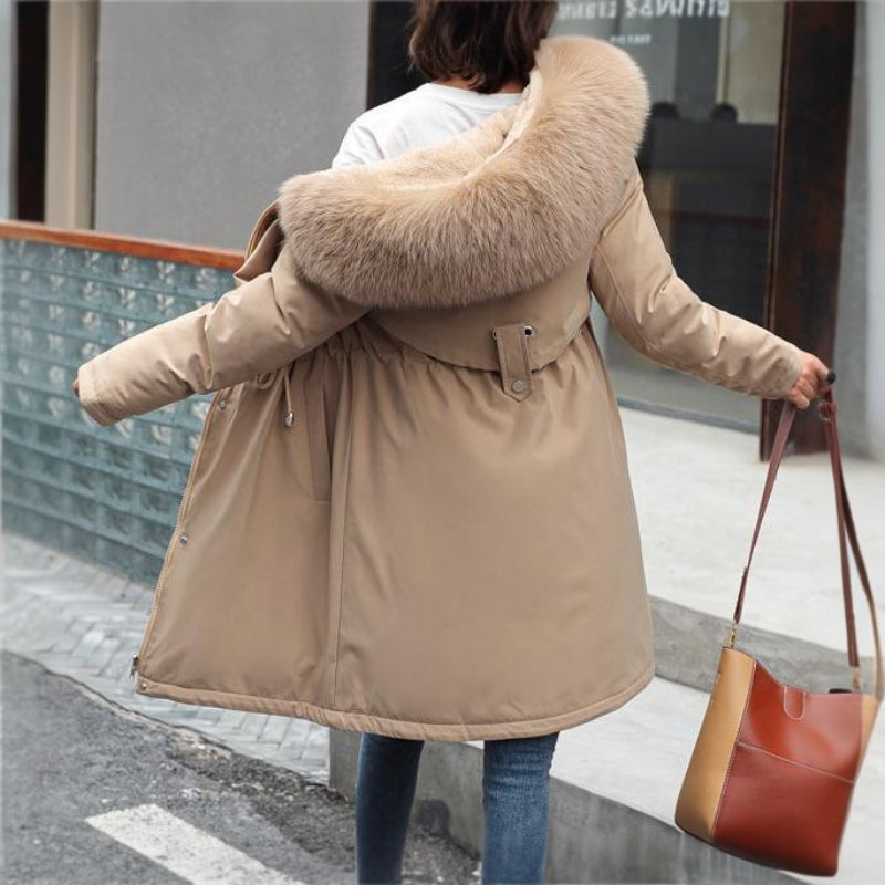 Long Sleeve Big Fur Collar Jacket Parkas