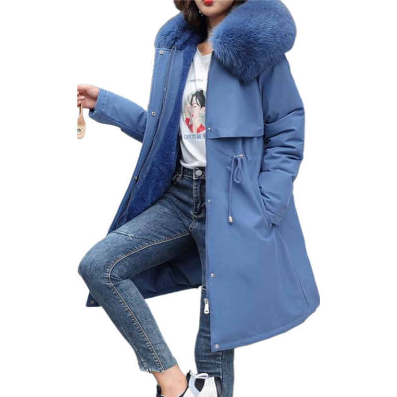 Long Sleeve Big Fur Collar Jacket Parkas