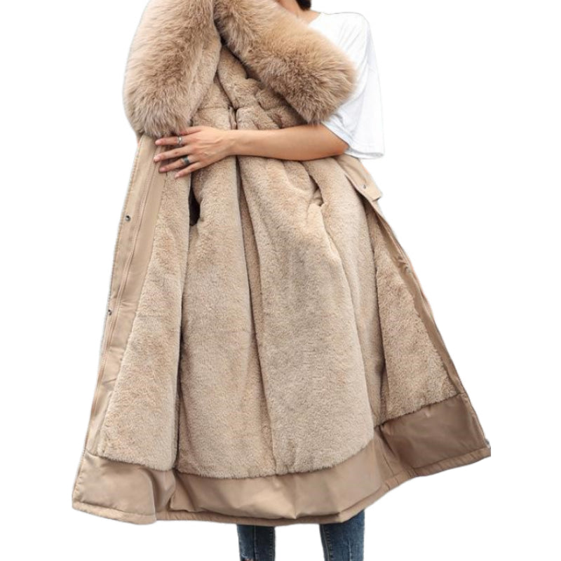 Long Sleeve Big Fur Collar Jacket Parkas