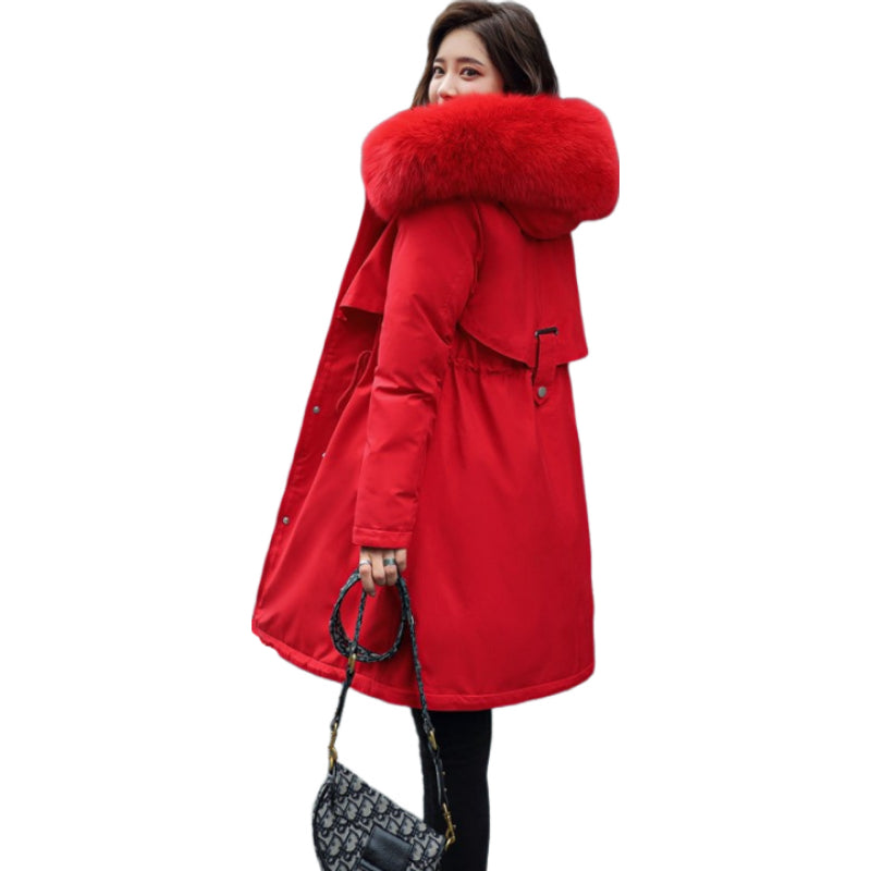 Long Sleeve Big Fur Collar Jacket Parkas