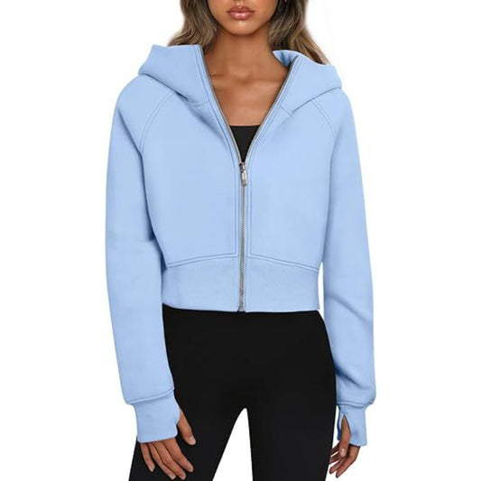 Long Sleeve Casual Velvet Zipper Short Sweatshirt Hoodie