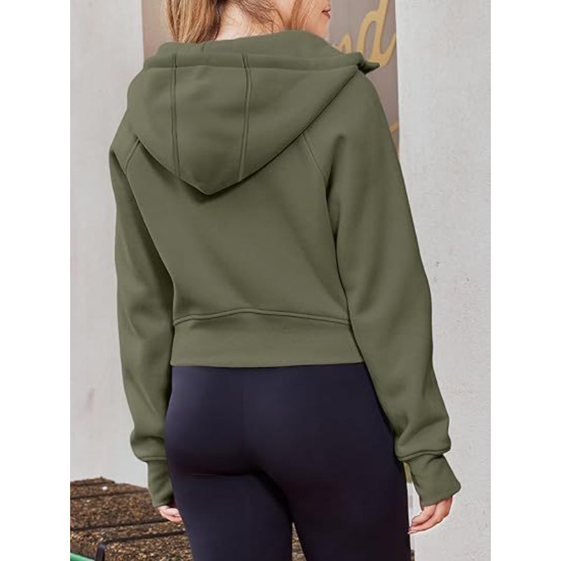 Long Sleeve Casual Velvet Zipper Short Sweatshirt Hoodie