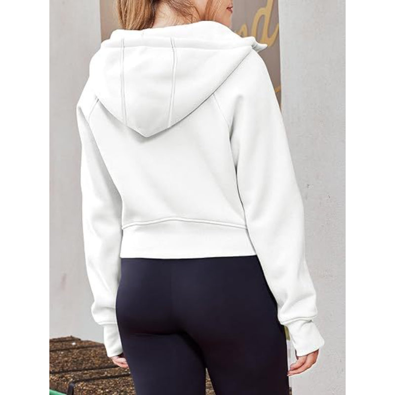 Long Sleeve Casual Velvet Zipper Short Sweatshirt Hoodie