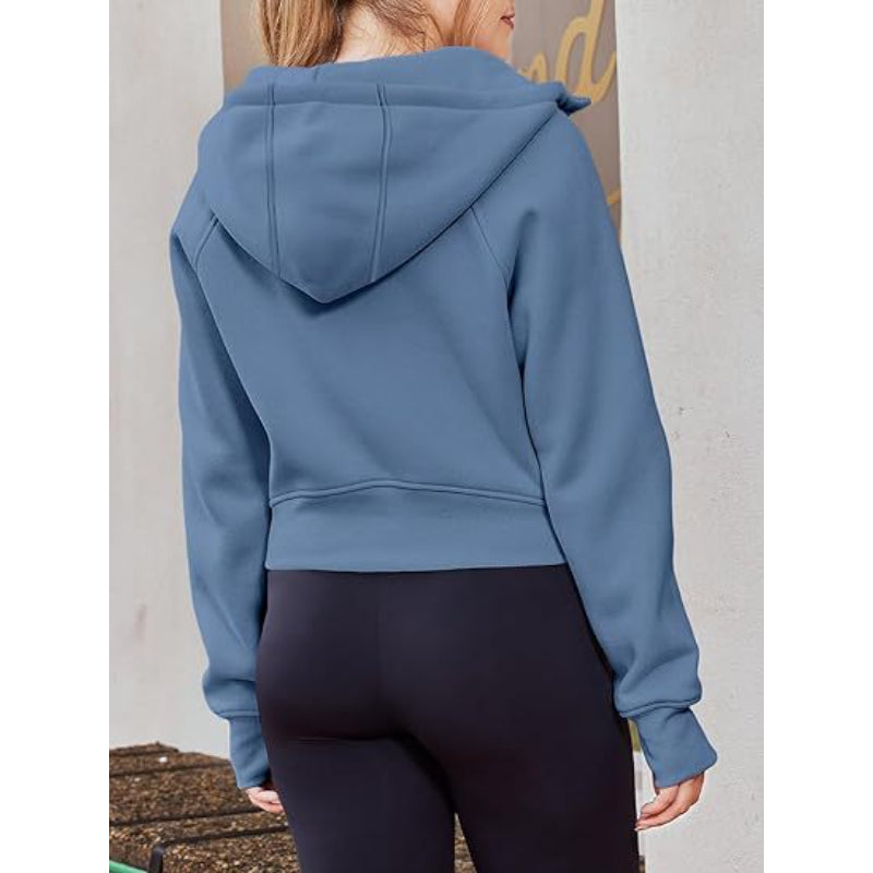 Long Sleeve Casual Velvet Zipper Short Sweatshirt Hoodie