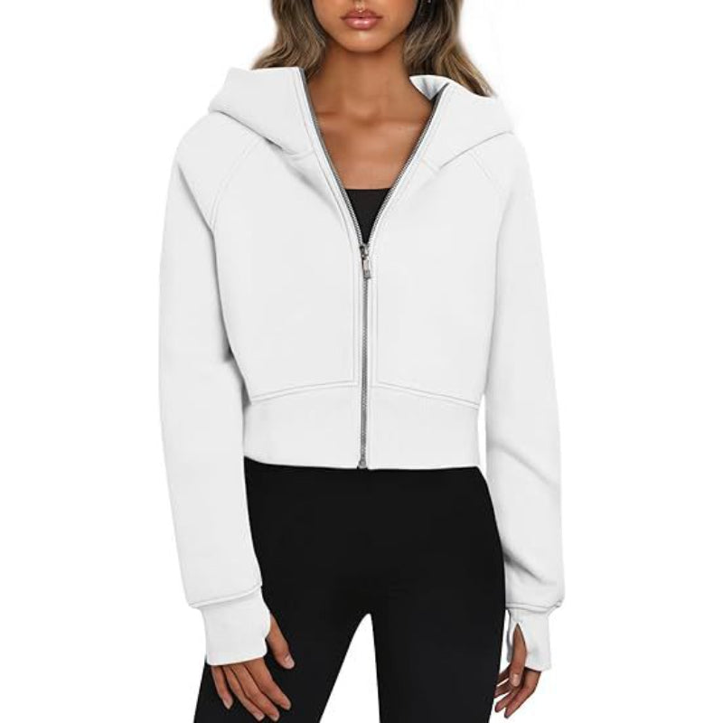 Long Sleeve Casual Velvet Zipper Short Sweatshirt Hoodie