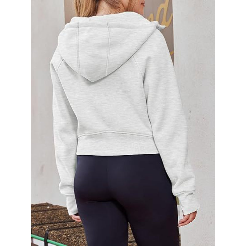 Long Sleeve Casual Velvet Zipper Short Sweatshirt Hoodie