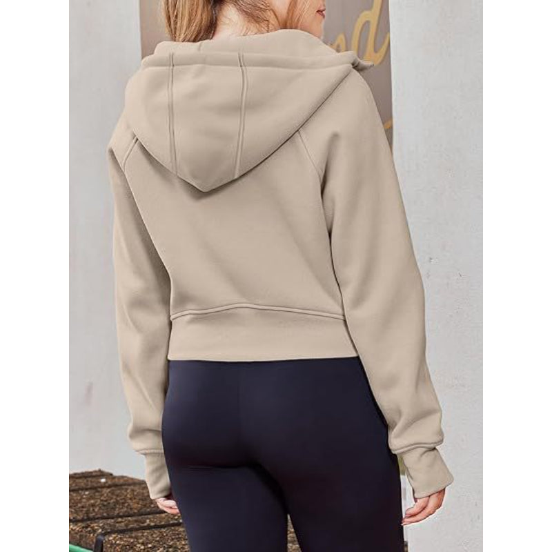 Long Sleeve Casual Velvet Zipper Short Sweatshirt Hoodie