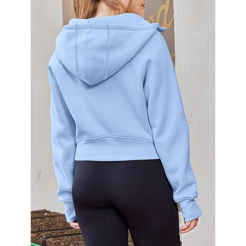 Long Sleeve Casual Velvet Zipper Short Sweatshirt Hoodie