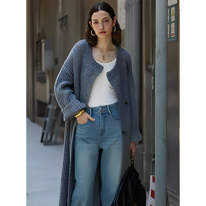 Manteau ample cardigan long et épais en tricot