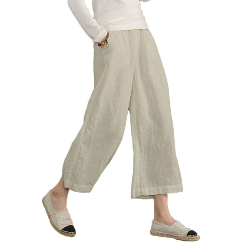 Loose Cotton Capris Cropped Pants