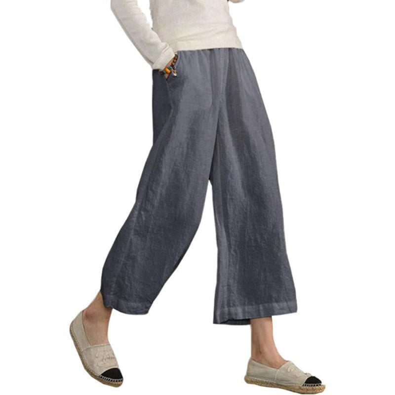 Loose Cotton Capris Cropped Pants