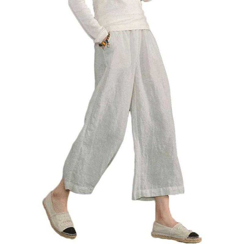 Loose Cotton Capris Cropped Pants