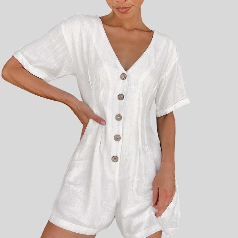 Loose Short Sleeve Button Romper