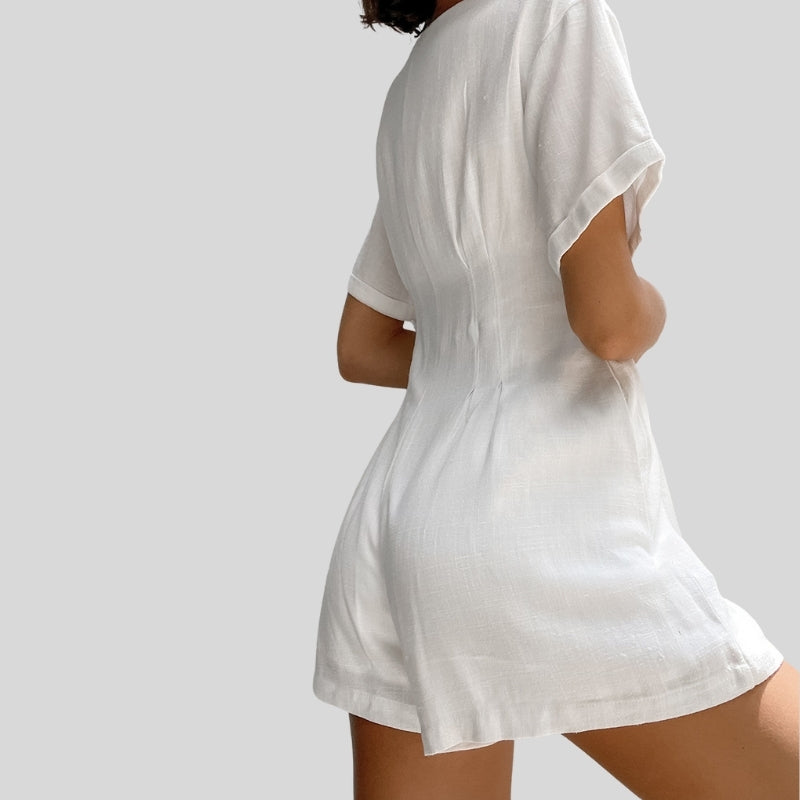 Loose Short Sleeve Button Romper