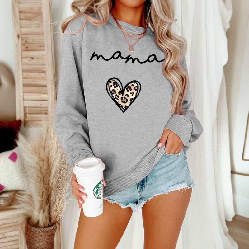 Mama Text Printed Casual Pullover Sweater