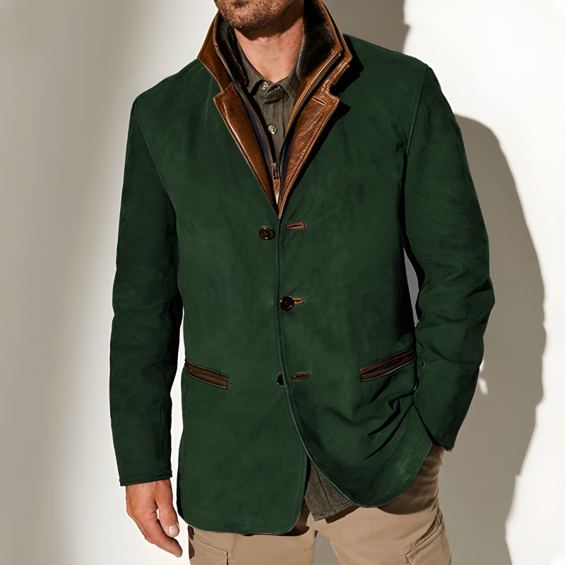Leather Blazer With Shearling Collar