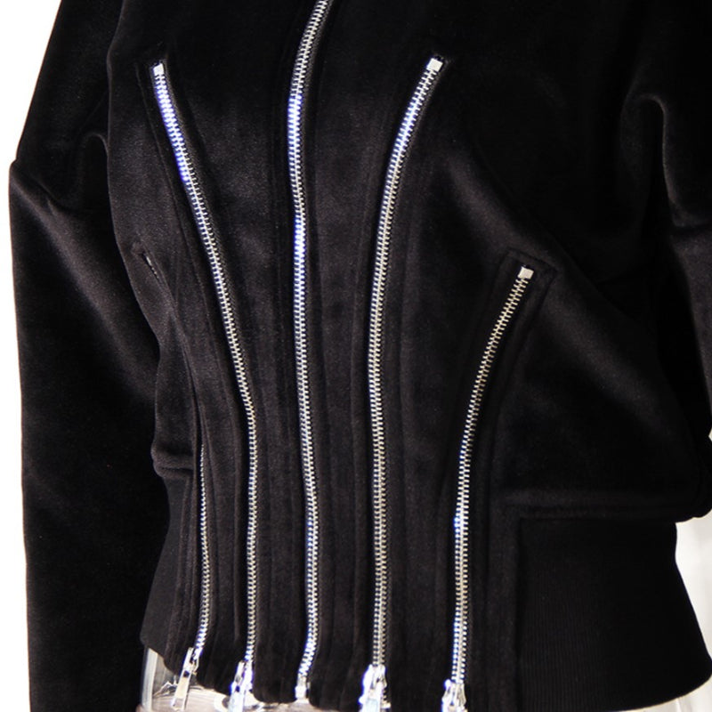 Multi Metal Zipper Split Thick Velvet Hoodie