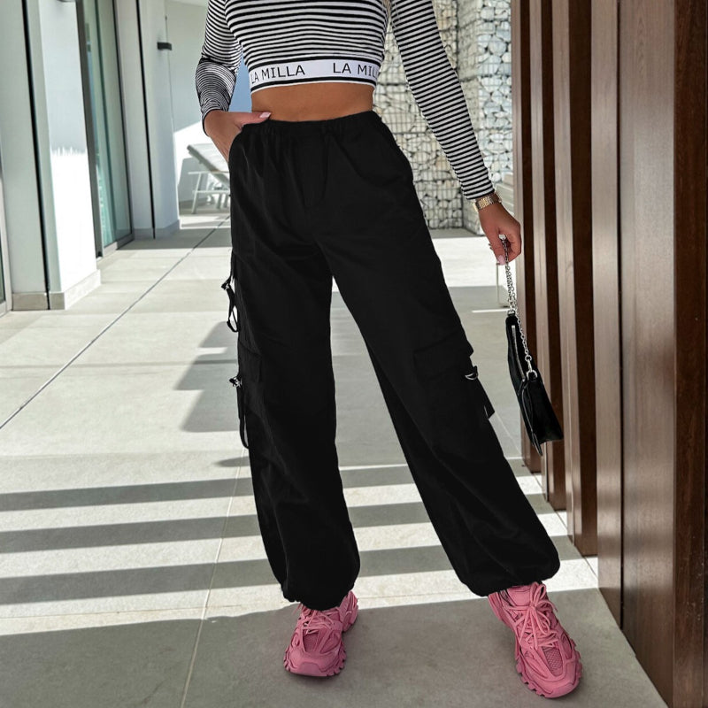 Multi Pocket Lace Up Loose Cargo Pants