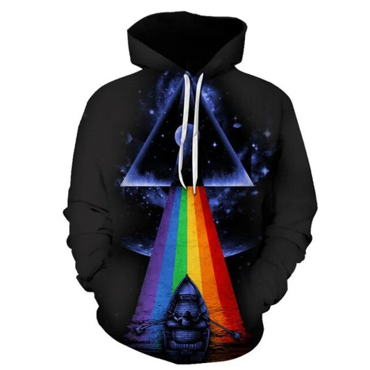 Dunkler 3D-Hoodie mit Regenbogen-Vertikaldruck