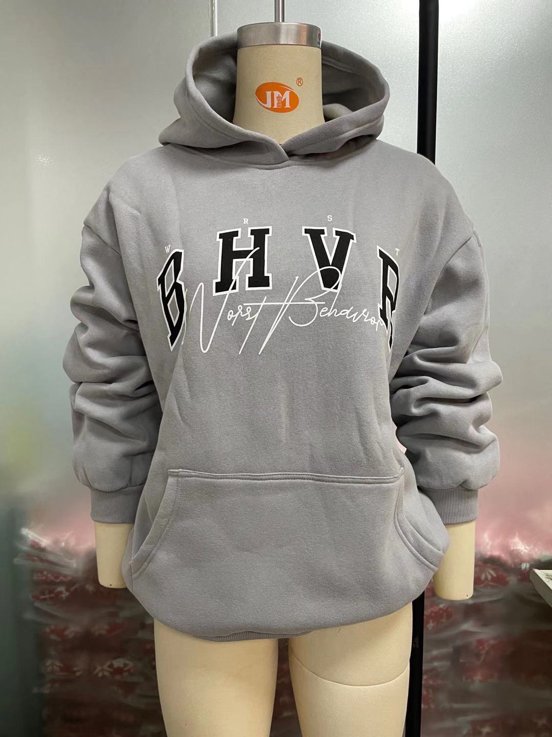 BHVR Printed Casual Pullover Velvet Hoodie