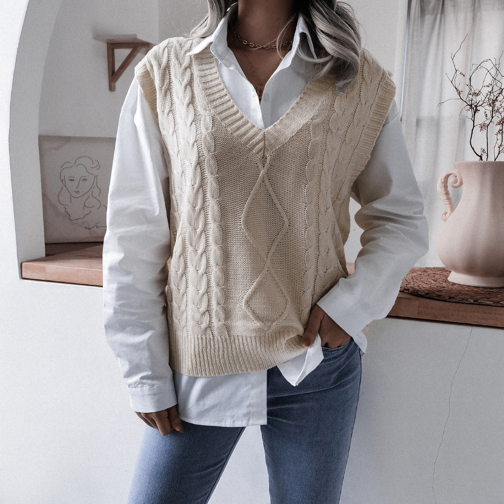 Casual Twist Knitted Loose Sweater Vest