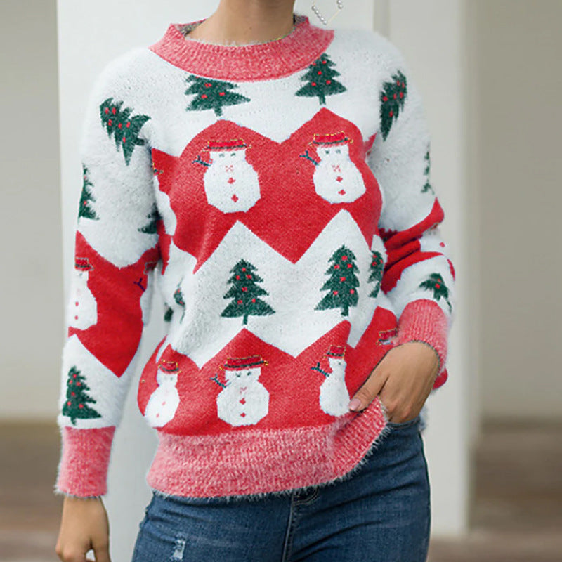 Christmas Snowman Tree Knitted Pullover Sweater