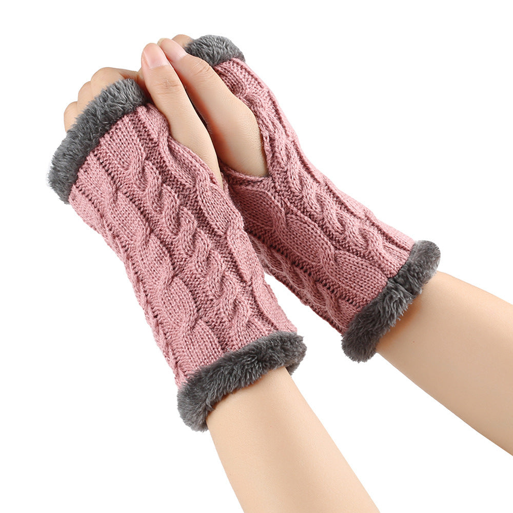 Fleece Lined Fluffy Twist Knitted Gloves