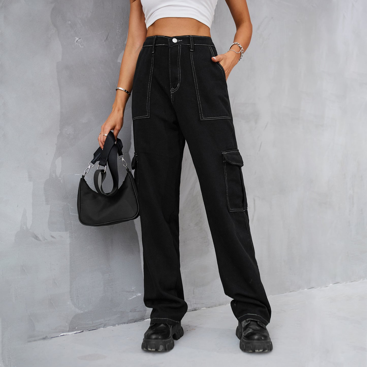 Casual Semi Elastic Denim Pants