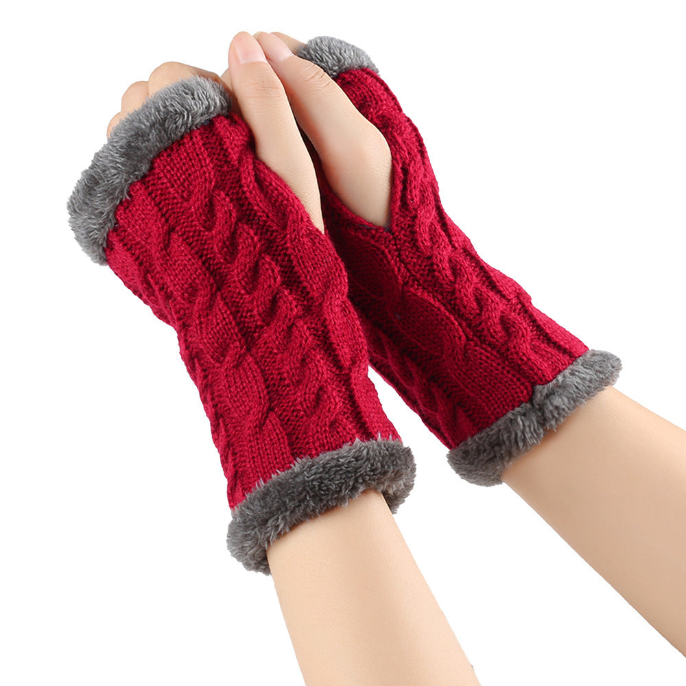 Mit Fleece gefütterte, flauschige Twist-Strickhandschuhe