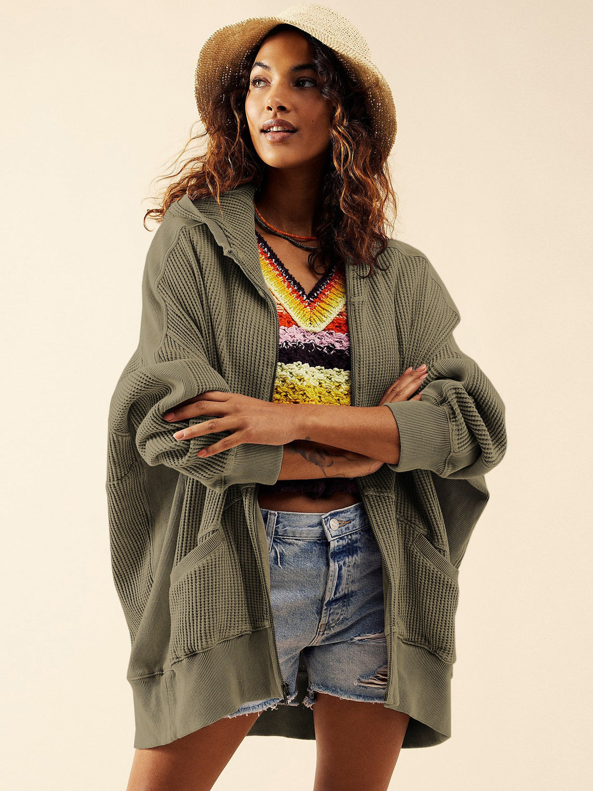 Long Zipper Open Front Cardigan Hoodie