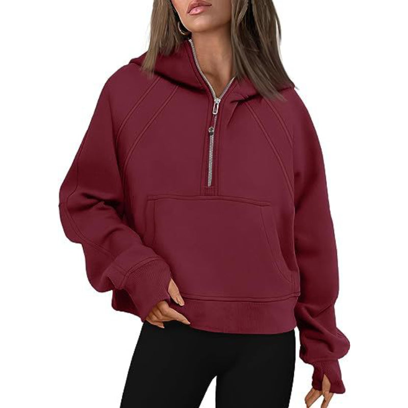 Casual Half Zipper Velvet Sweatshirt Hoodie