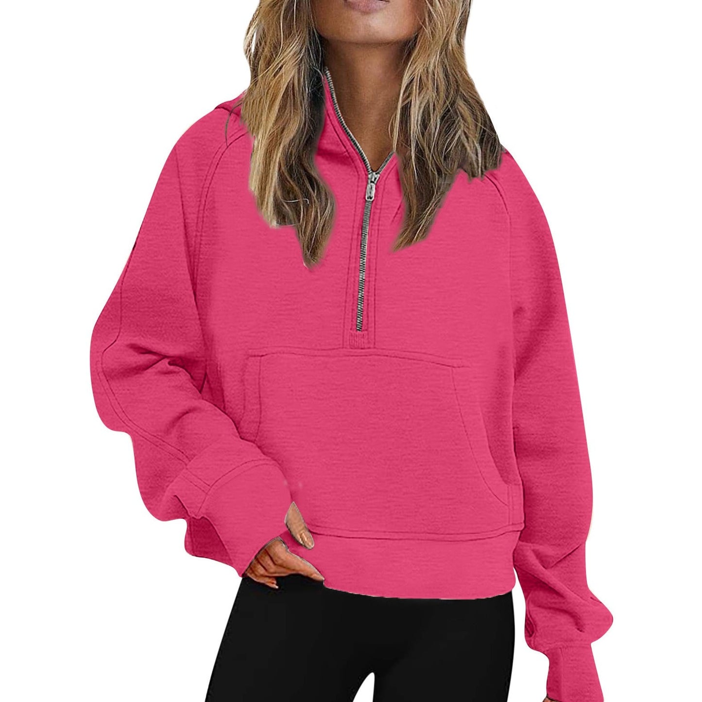 Winter Half Zipper Fleece Lined Sweater Hoodie