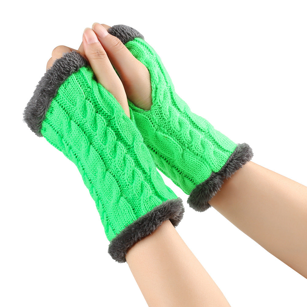 Fleece Lined Fluffy Twist Knitted Gloves