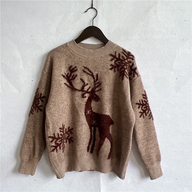 Christmas Snowflake Deer Jacquard Knitted Sweater