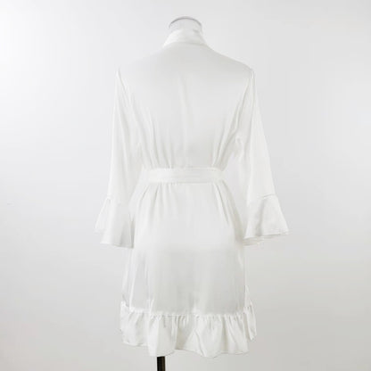 Artificial Silk Lotus Leaf Cuff Cardigan Nightgown Robe