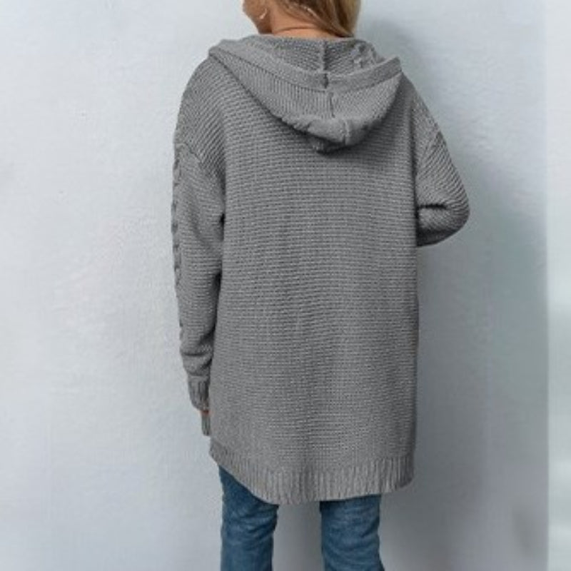 Casual Hooded Twist Pattern Knitwear Cardigan