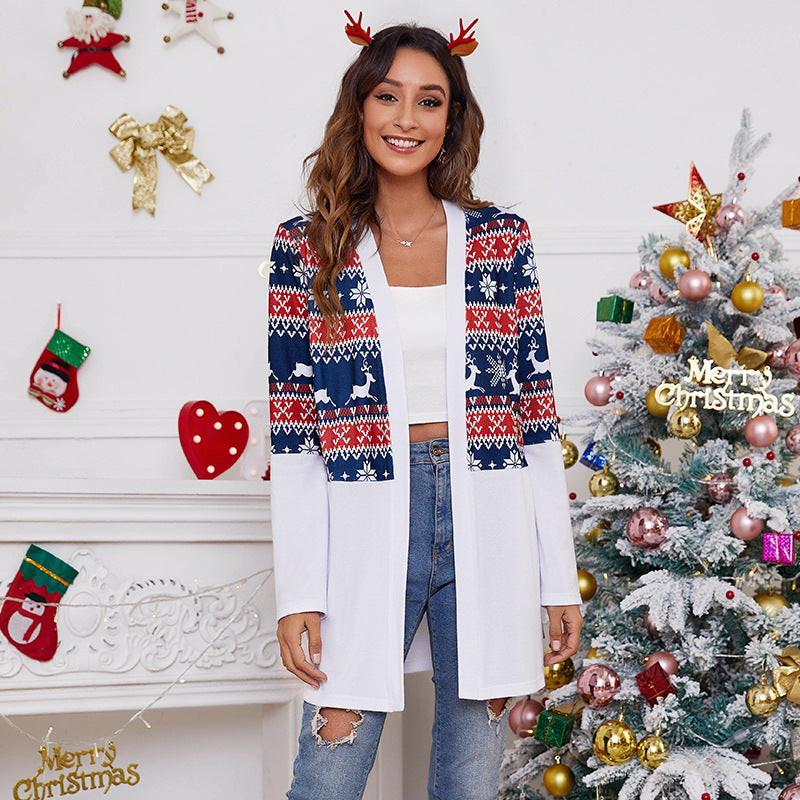 Stilvoller lockerer Cardigan-Mantel mit Weihnachtsmusterdruck