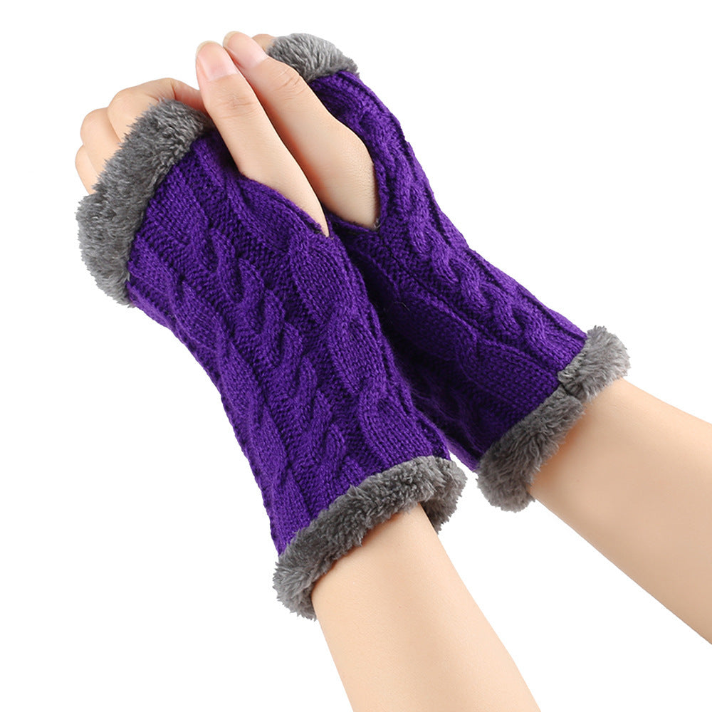 Fleece Lined Fluffy Twist Knitted Gloves