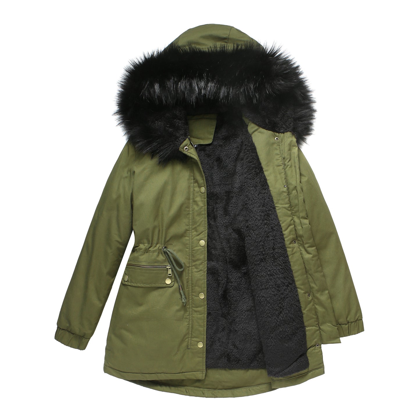 Fleece Lined Fur Collar Hooded Jacket Parkas