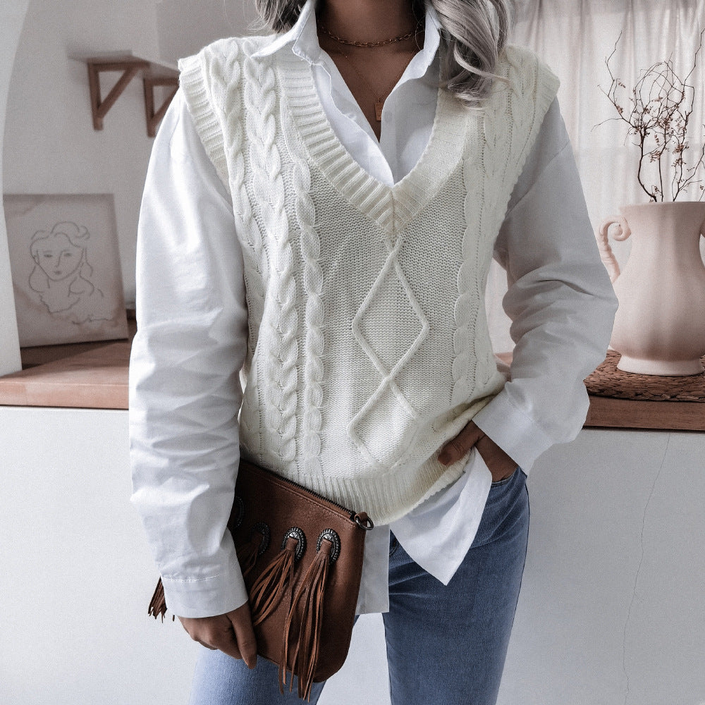 Casual Twist Knitted Loose Sweater Vest